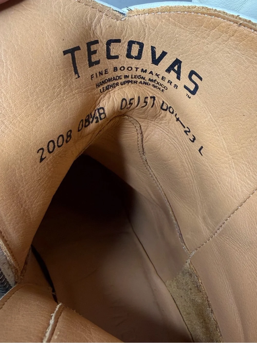 TECOVAS “The Daisy” Bone Calfskin Leather Western Boots Women Sz 8.5 Rodeo White